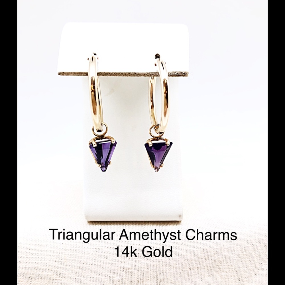 Triangular Amethyst 14k Earring Charms Custom Made - image 2